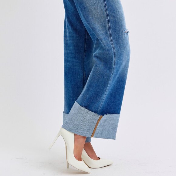 NEW Judy Blue Full Size Distressed High Waist Wide Leg Jeans - Picture 4 of 9